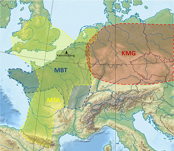 Geographical distribution of MTA, MBT, and KMG groups