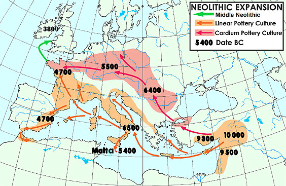 Fig 3: Neolithic expansion in Europe