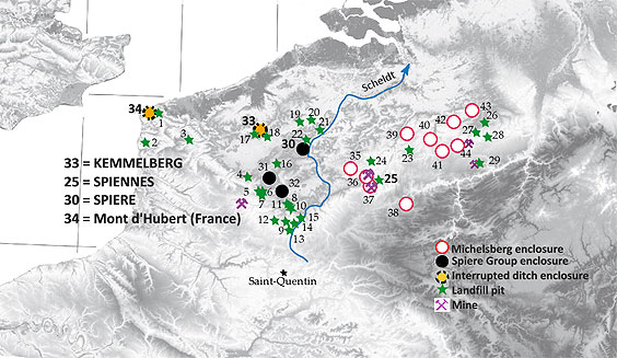 Fig 10: Site distribution around the 'Spiere Group' and the Belgian Michelsberg