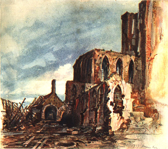 Ruins Abbey Church Messines, watercolour by Adolf Hitler, December 1914